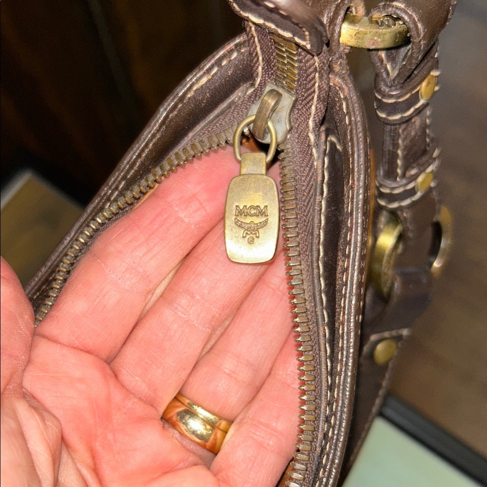 MCM Cognac and Dark Brown Logo Shoulder Bag - Picture 14 of 14